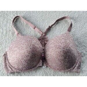 Adore Me 42DD Taupe Lacy Floral Padded Front Closure Underwire Racerback Bra